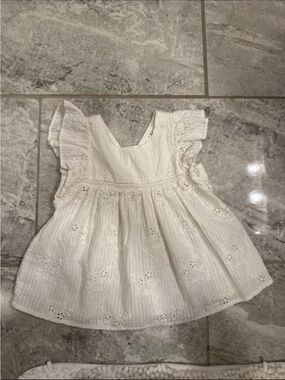 Zara Cream Eyelet Flutter Sleeve Top